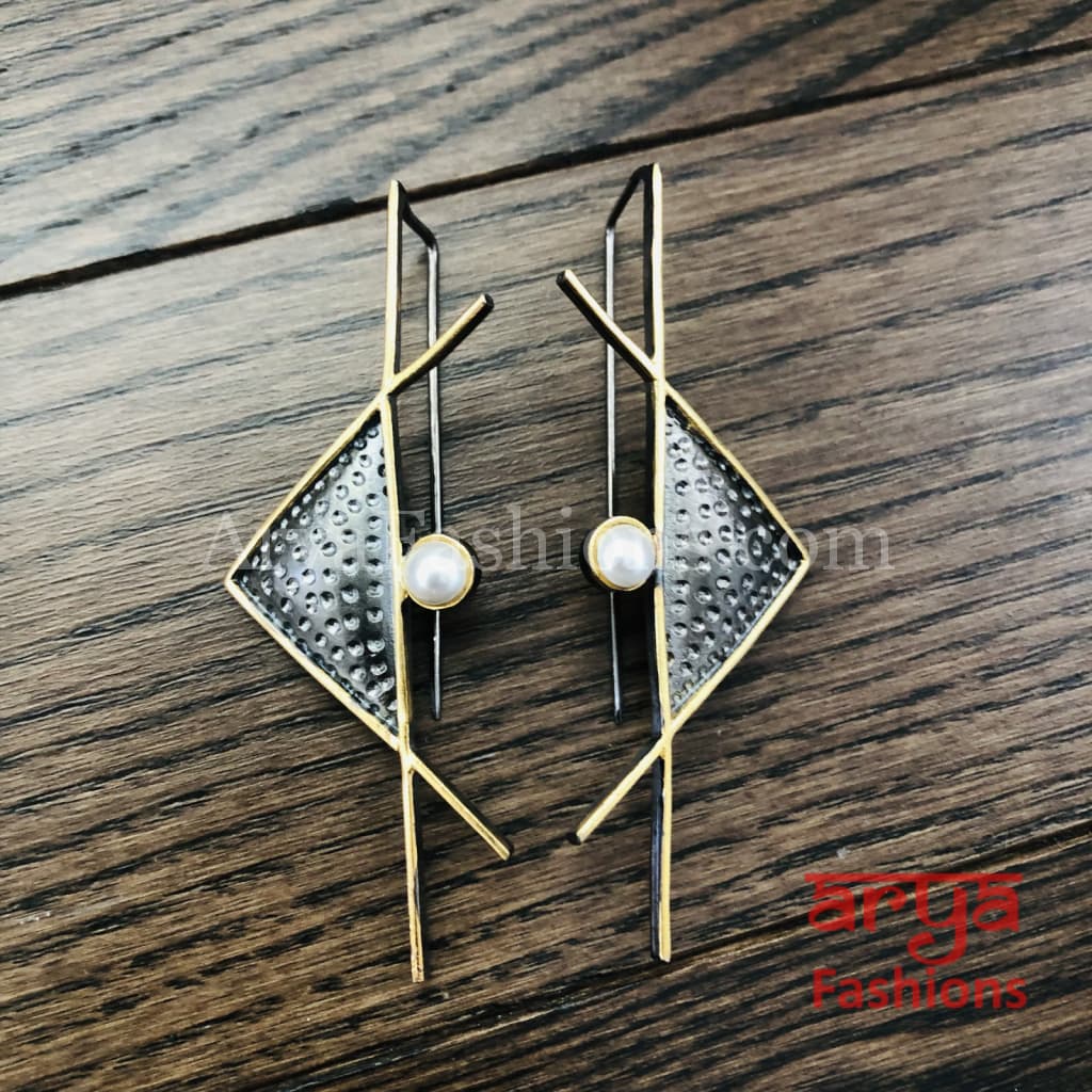 Ivanka Geometrical Fusion Earrings/Gray Golden Long Party Earrings
