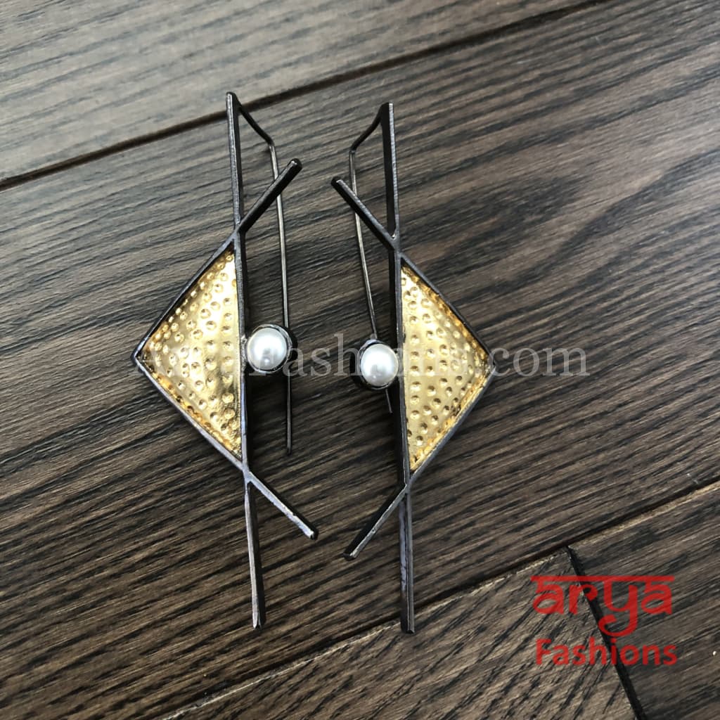 Ivanka Geometrical Fusion Earrings/Gray Golden Long Party Earrings