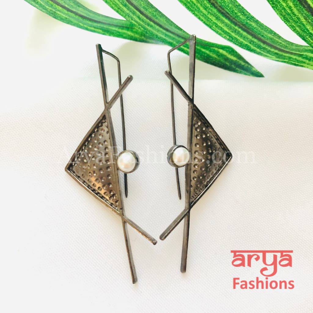 Ivanka Geometrical Fusion Earrings/Gray Golden Long Party Earrings
