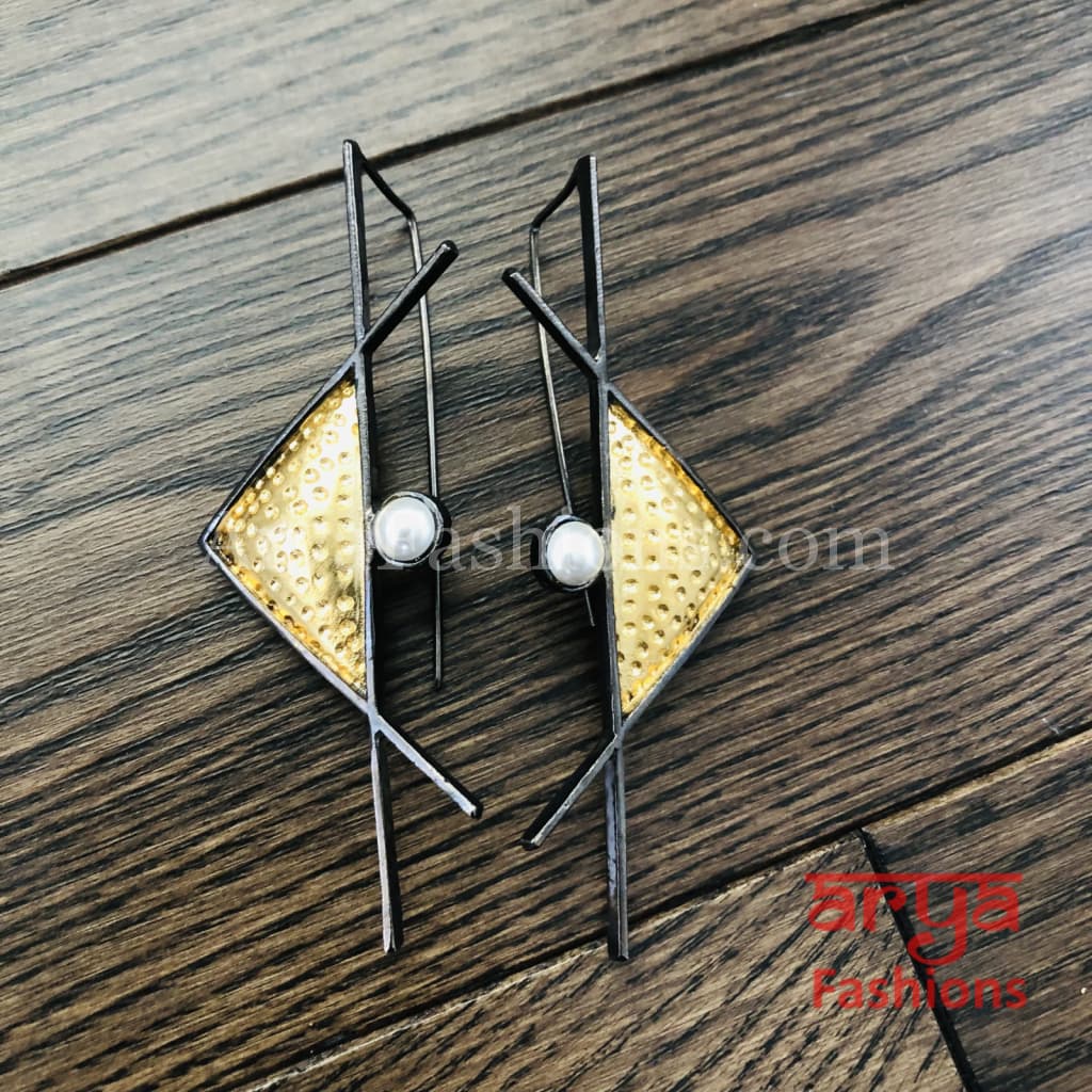 Ivanka Geometrical Fusion Earrings/Gray Golden Long Party Earrings
