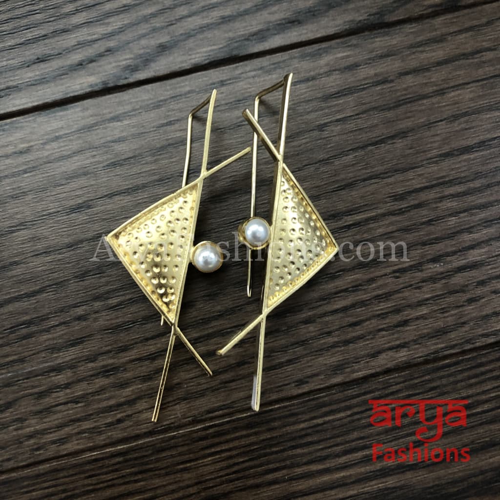 Ivanka Geometrical Fusion Earrings/Gray Golden Long Party Earrings