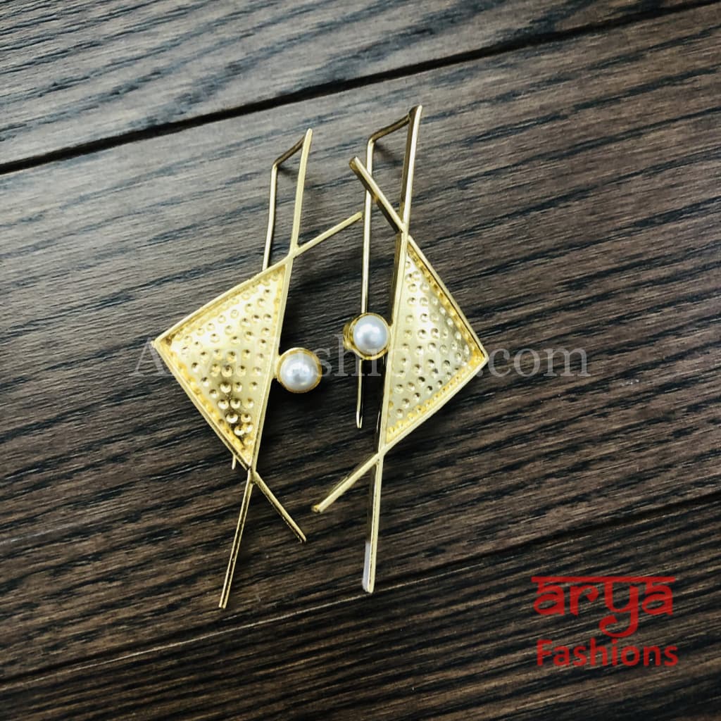 Ivanka Geometrical Fusion Earrings/Gray Golden Long Party Earrings