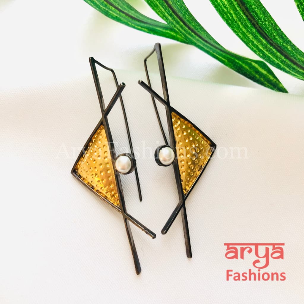Ivanka Geometrical Fusion Earrings/Gray Golden Long Party Earrings