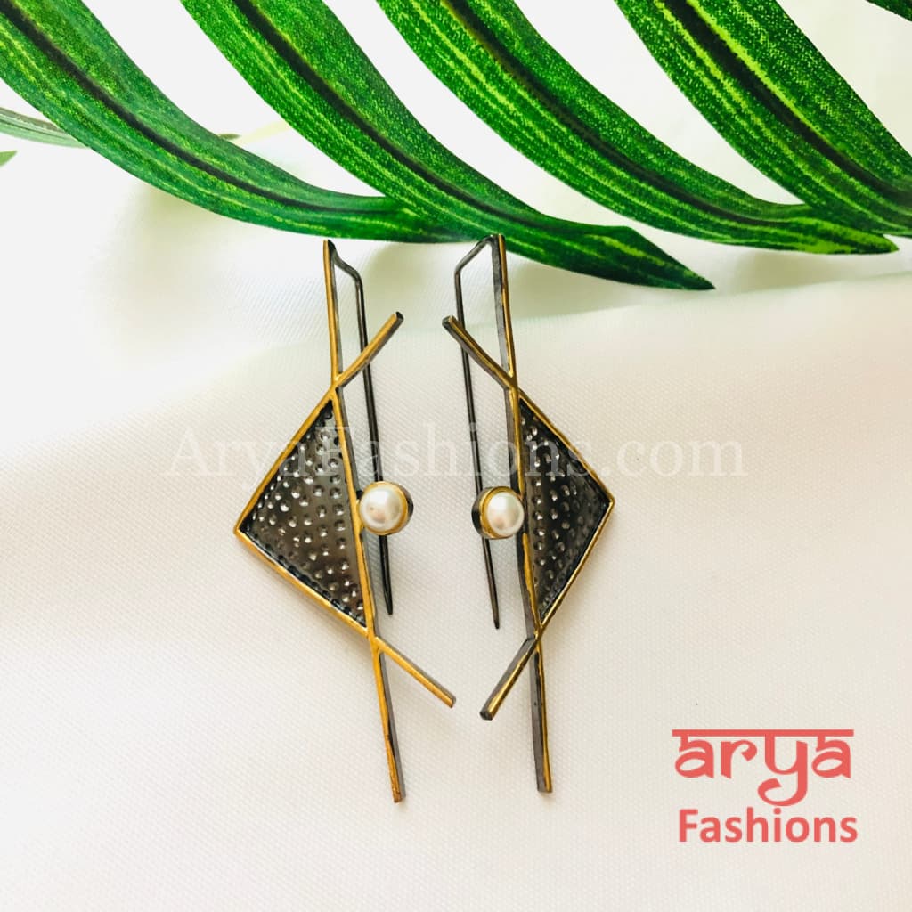 Ivanka Geometrical Fusion Earrings/Gray Golden Long Party Earrings