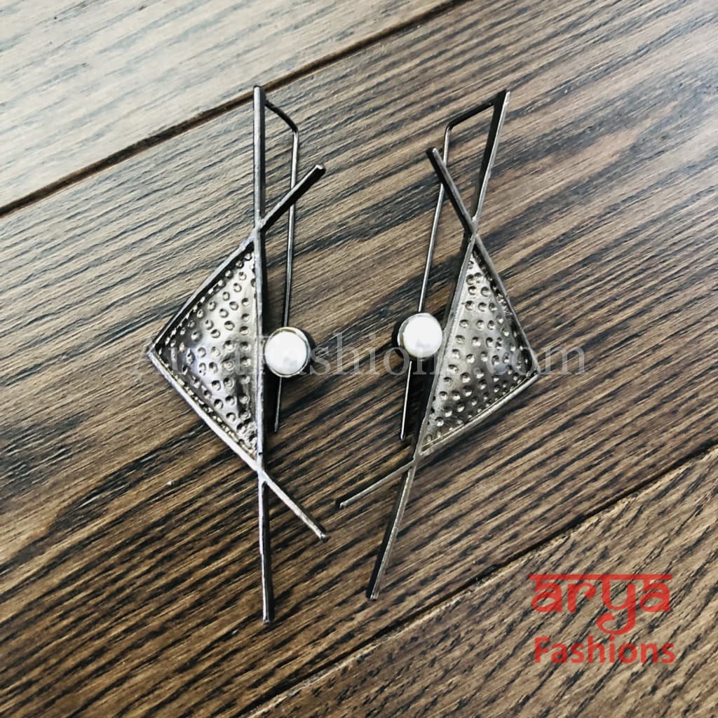 Ivanka Geometrical Fusion Earrings/Gray Golden Long Party Earrings
