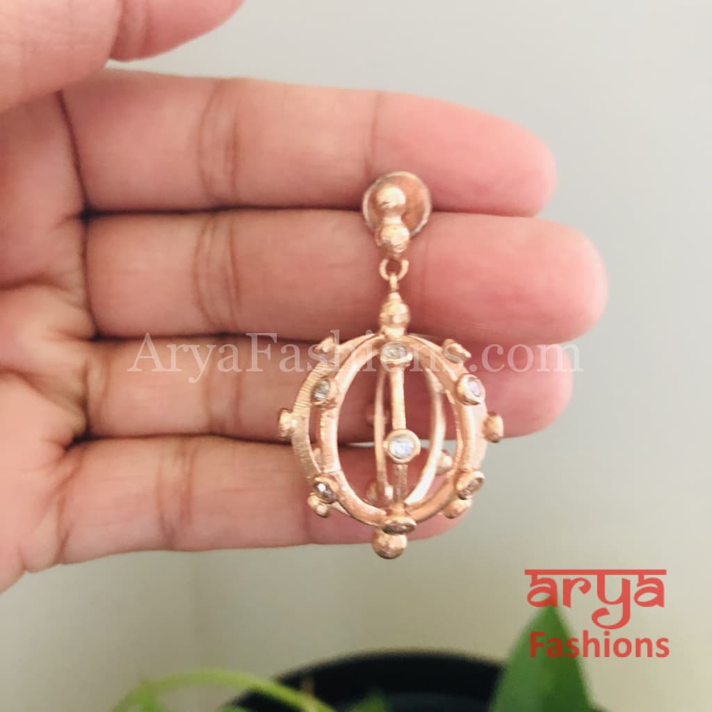 Ivanka Globe Earrings/Golden Dangler Earrings/ Rose Gold Hoops/ Gray Earrings