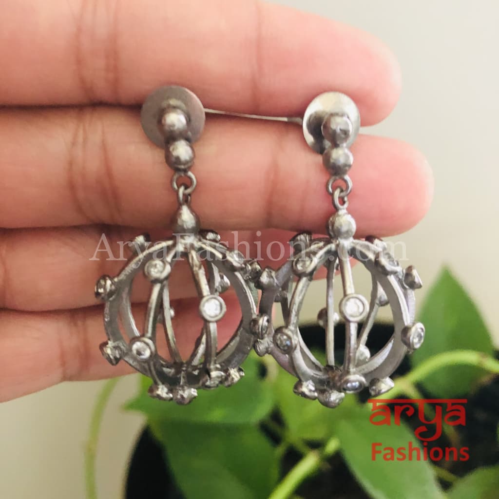 Ivanka Globe Earrings/Golden Dangler Earrings/ Rose Gold Hoops/ Gray Earrings