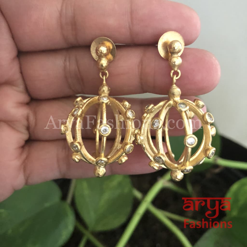 Ivanka Globe Earrings/Golden Dangler Earrings/ Rose Gold Hoops/ Gray Earrings