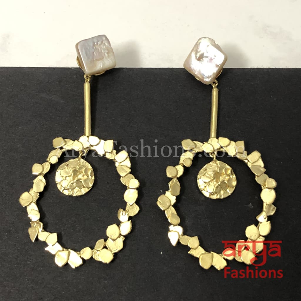 Ivanka Golden Chipped Hoop Earrings/Handmade Earrings/Golden Statement earrings