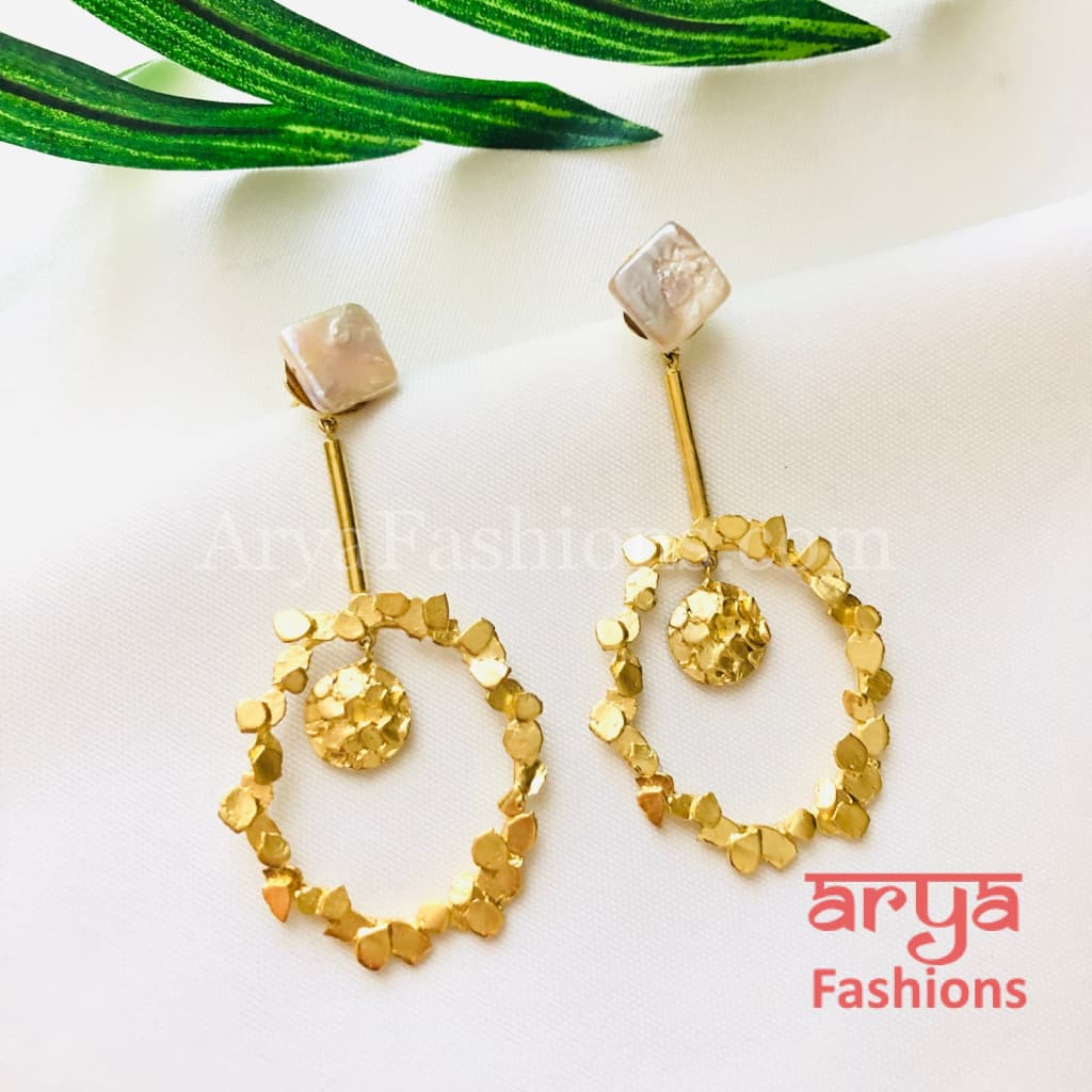 Ivanka Golden Chipped Hoop Earrings/Handmade Earrings/Golden Statement earrings