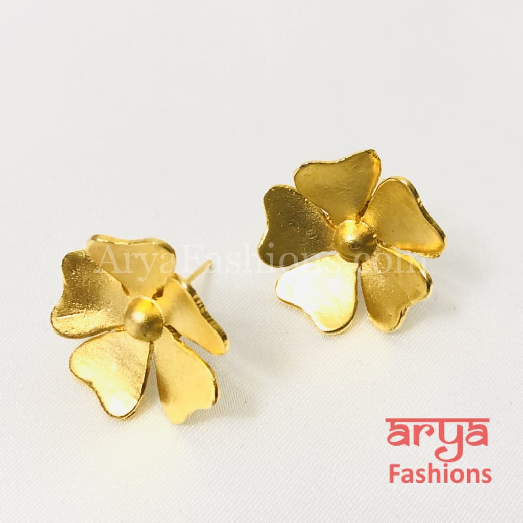 Ivanka Golden Flower Studs/ Fusion Earrings/Golden Studs/Gold Plated Handmade