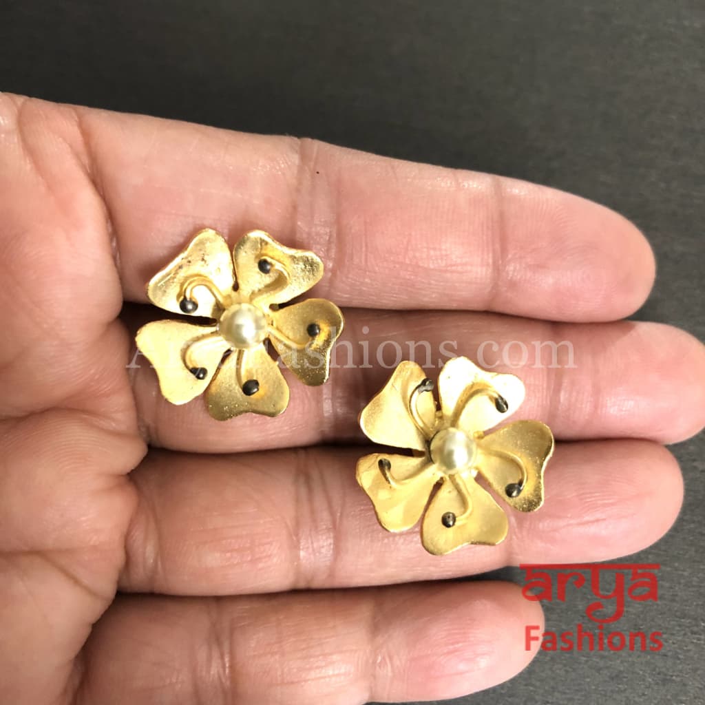 Ivanka Golden Flower Studs/ Fusion Earrings/Golden Studs/Gold Plated Handmade