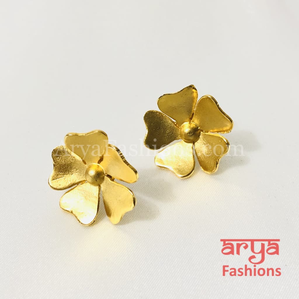 Ivanka Golden Flower Studs/ Fusion Earrings/Golden Studs/Gold Plated Handmade