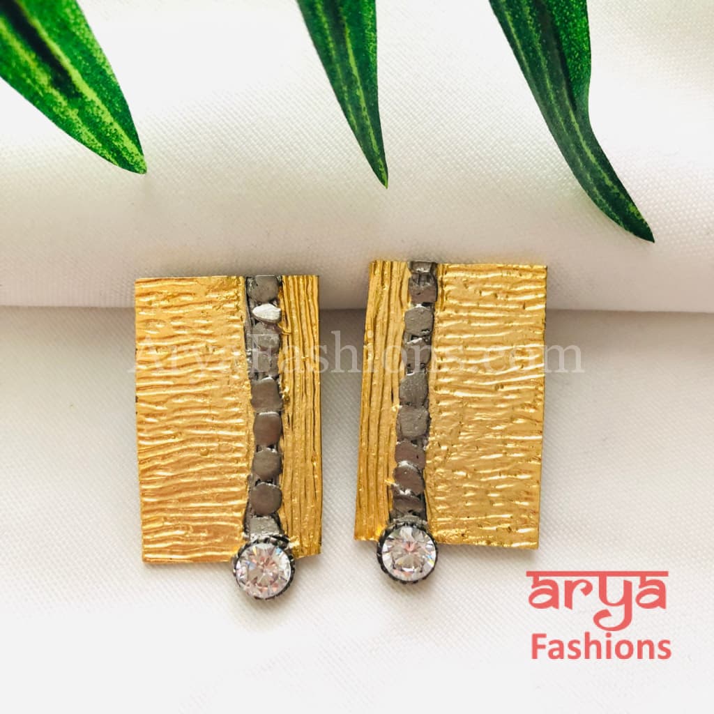 Ivanka Golden Fusion Earrings/Gold Plated Geometric Chipped style Earrings