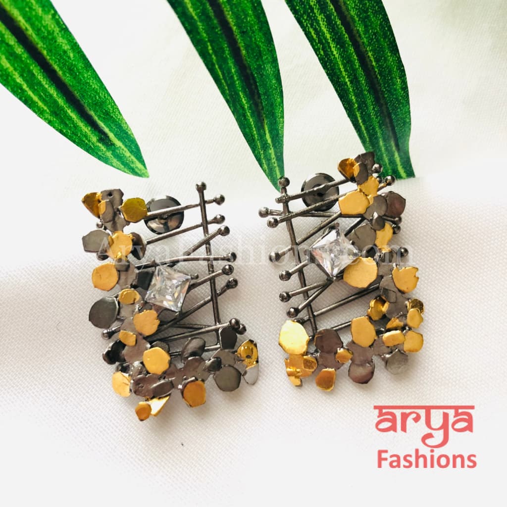 Ivanka Rectangle Golden Kundan Stud Earrings/Geometrical Fusion Earrings