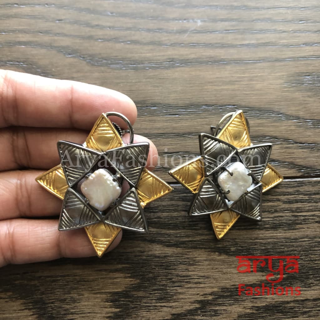 Ivanka Square Golden Kundan Stud Earrings/Geometrical Fusion Earrings