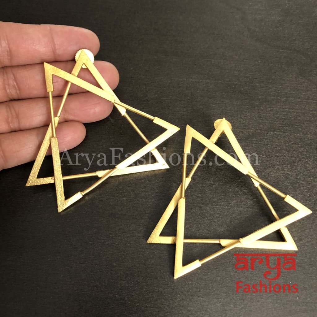 Ivanka Triangle Fusion Earrings/Gray Golden Long Party Earrings