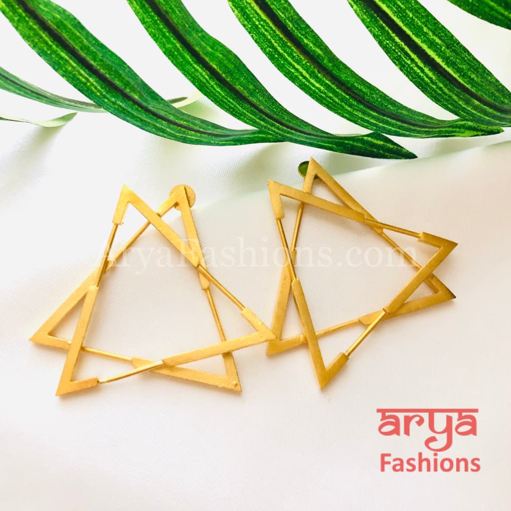 Ivanka Triangle Fusion Earrings/Gray Golden Long Party Earrings