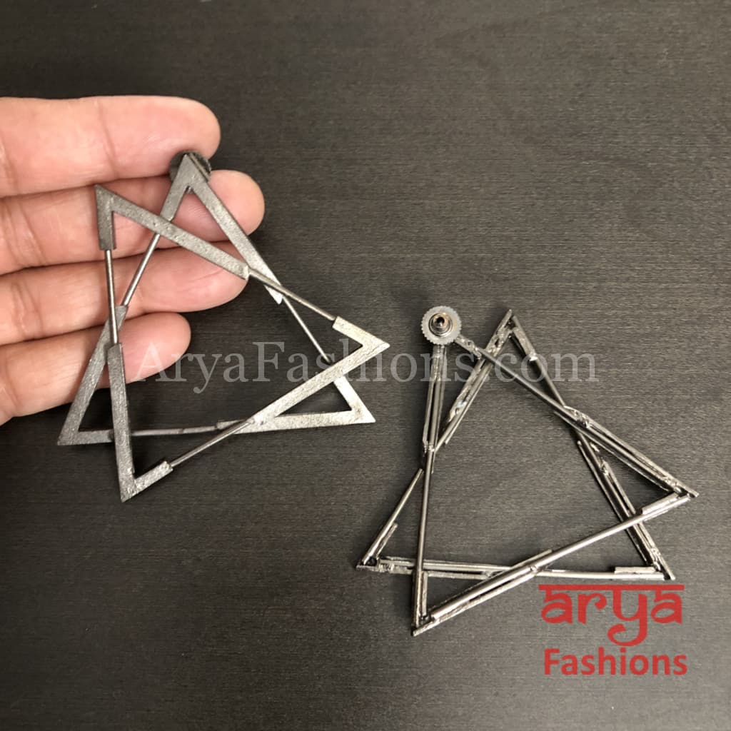 Ivanka Triangle Fusion Earrings/Gray Golden Long Party Earrings