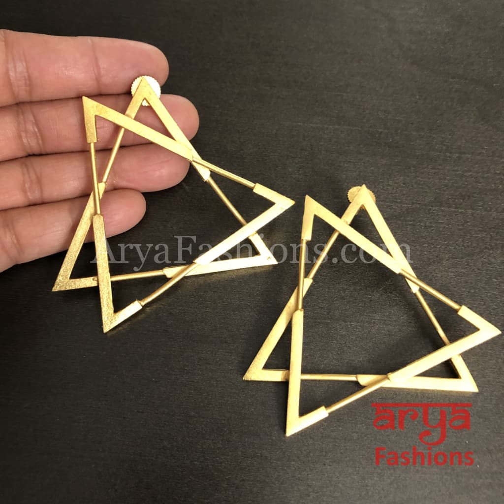 Ivanka Triangle Fusion Earrings/Gray Golden Long Party Earrings