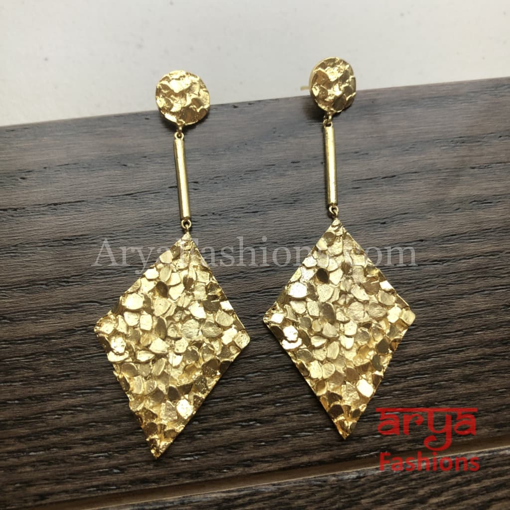 Ivanka Triangle Golden Chipped Earrings/Fusion Indo Western Earrings