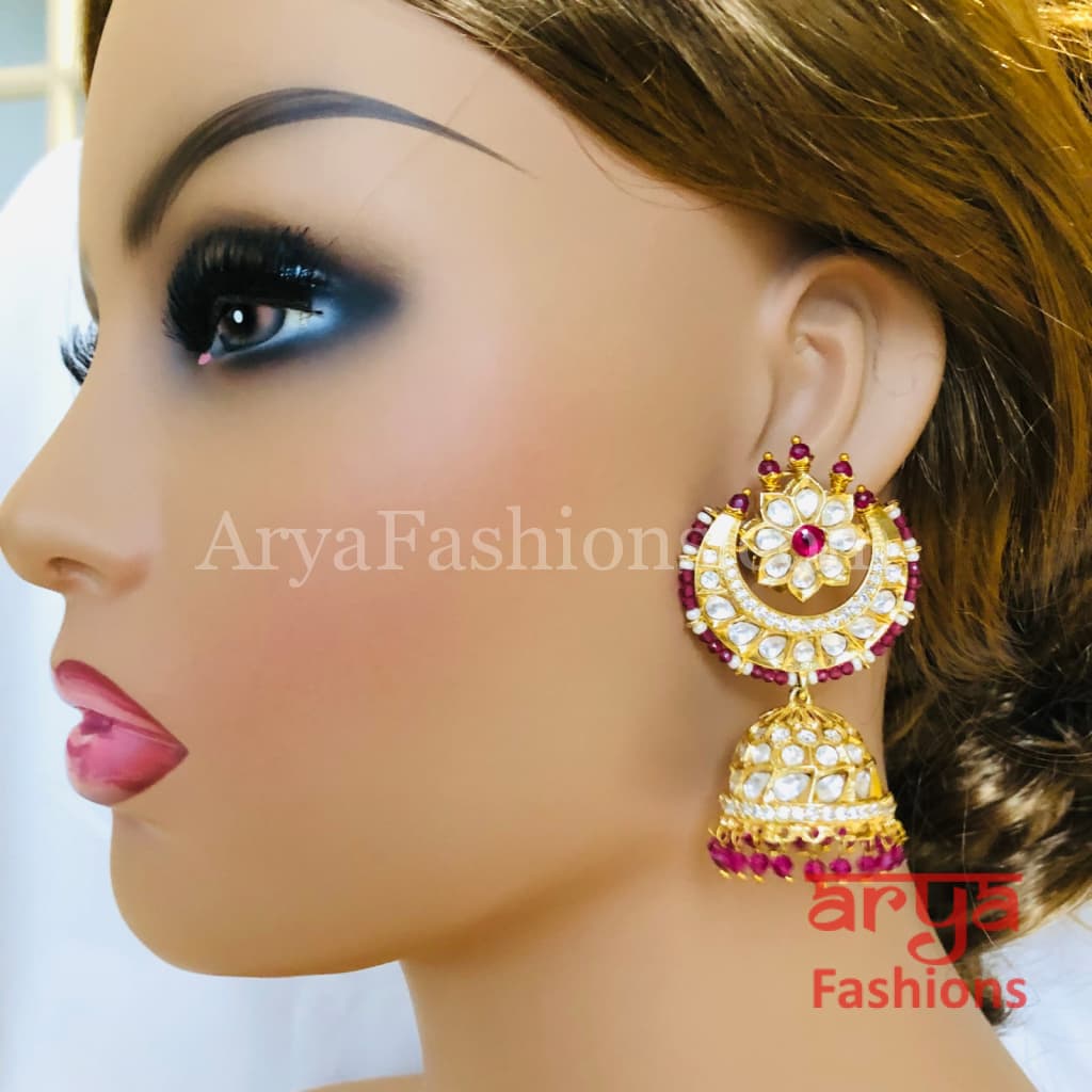 Kundan Handcrafted Jadau Floral Chand design Earrings | Shobitam Jewel