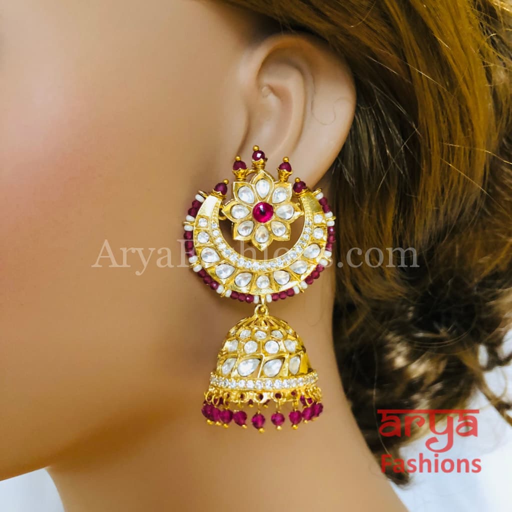 Gold finish jadau earrings with navratan stone inlay and pearl finishi –  divakaari