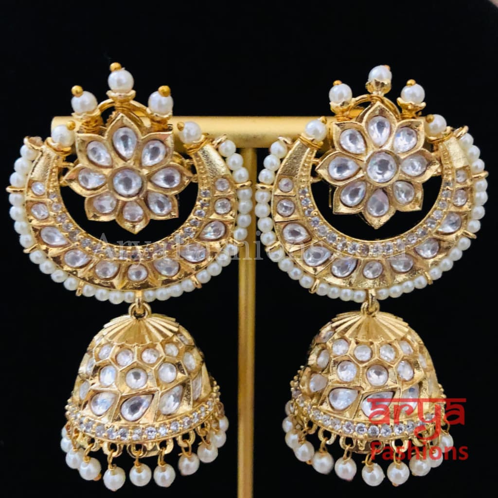 Drop Shaped Navrattan Chandbali Earrings in Gold Plated Silver - Etsy