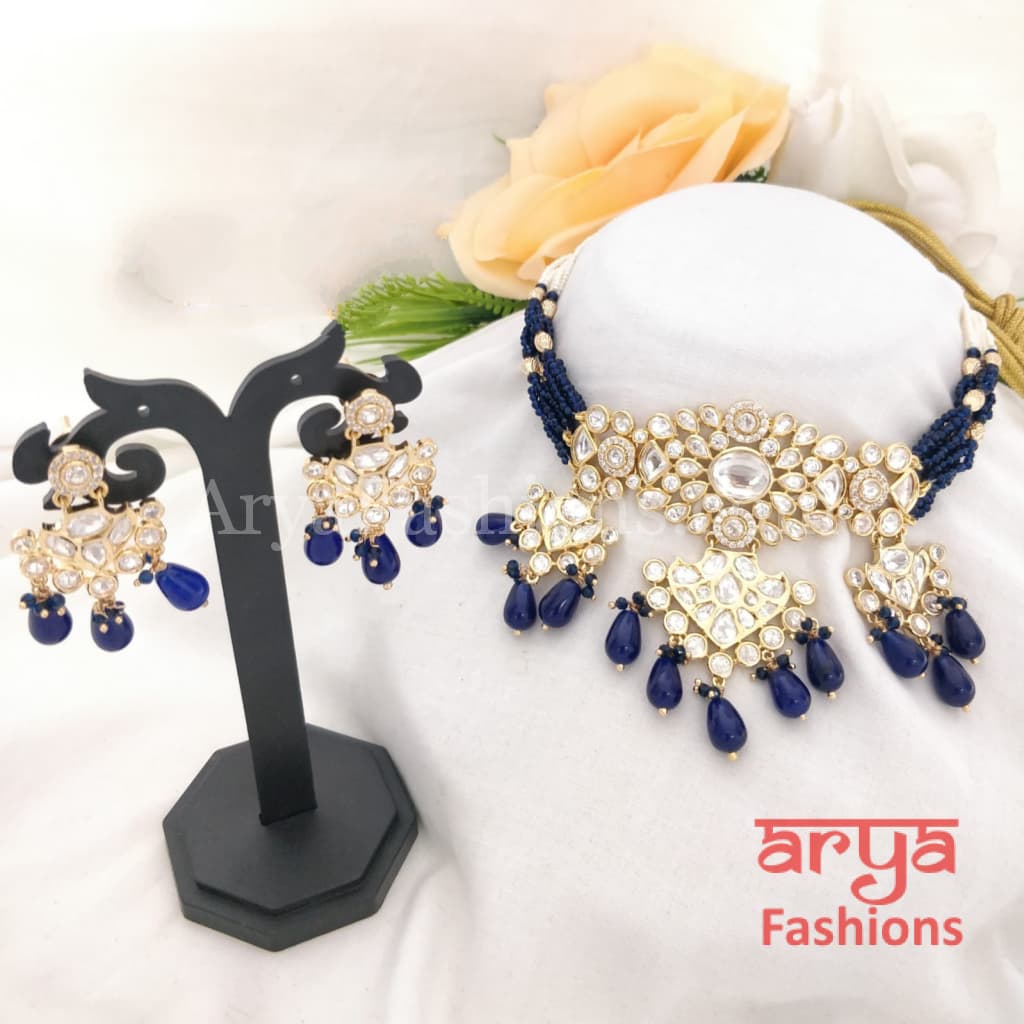 Jadau Rajwadi Pacchi Kundan CZ Choker/ Pink Yellow Choker