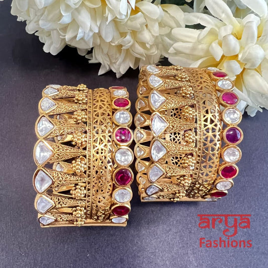 Jaipuri Jadau Kada Openable Bangles with Kundan Stones