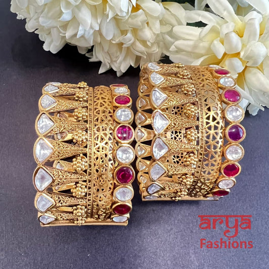 Jaipuri Jadau Kada Openable Bangles with Kundan Stones