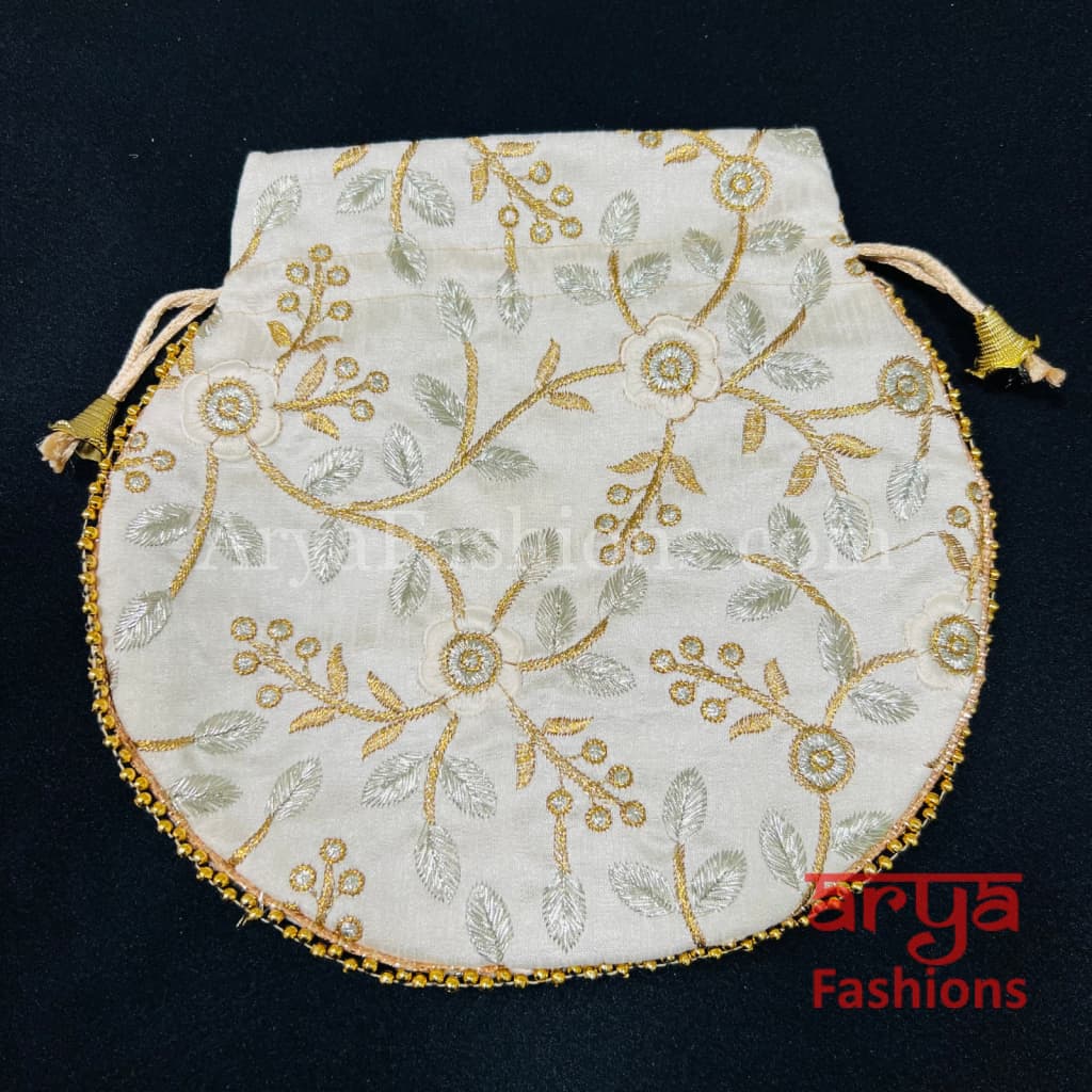 Jaipuri Satin Potli Designer Bag/ Traditional Embroidered / Haldi Mayun Gift