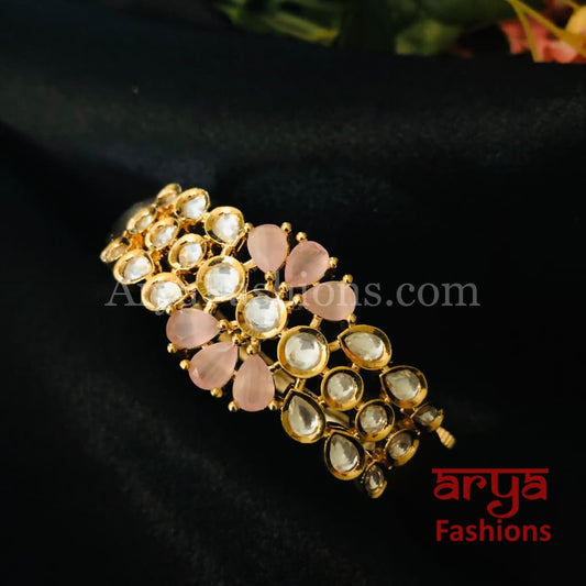 Jinisha Pink Jadau Kundan Bracelet / Rajwadi