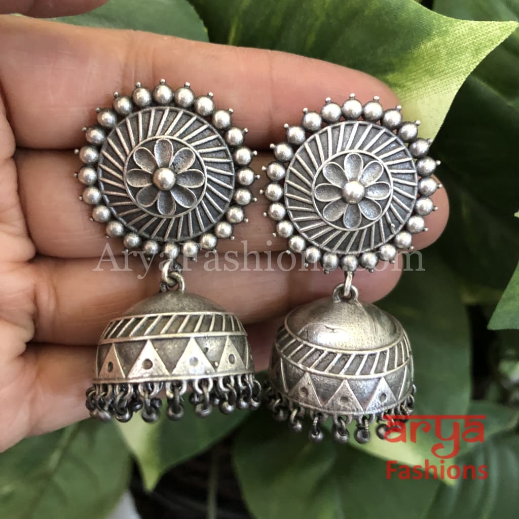 Jiya Tribal Jhumkas/German Silver Jhumka/Oxidized Jhumka Ethnic Earrings