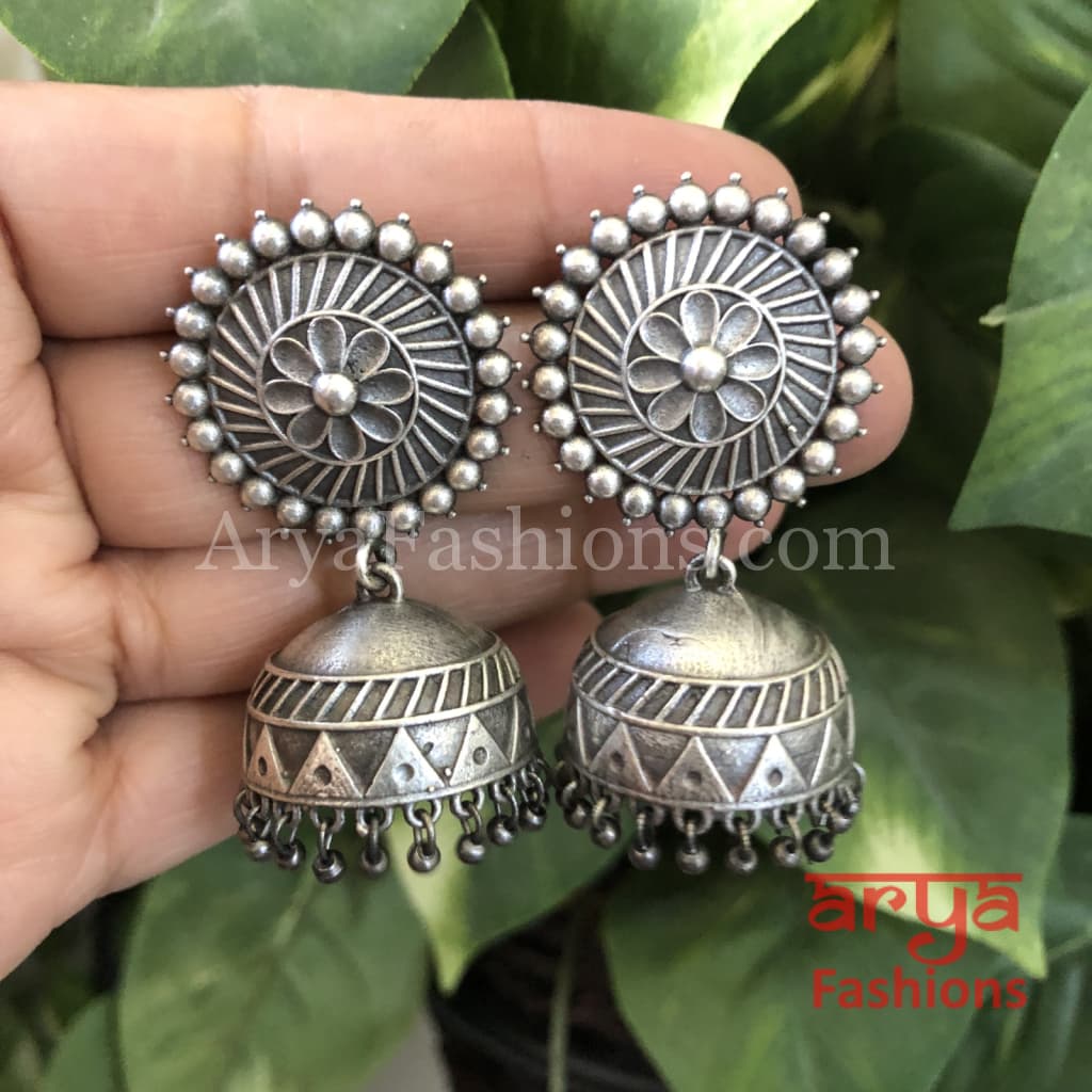 Jiya Tribal Jhumkas/German Silver Jhumka/Oxidized Jhumka Ethnic Earrings