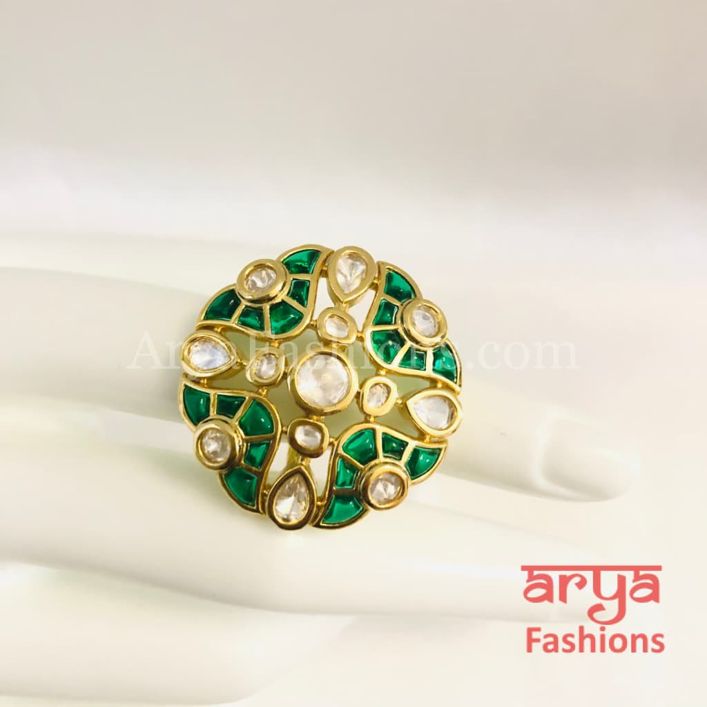 Kajal Rajwadi Bridal Ring/ Kundan CZ Jadau Ring