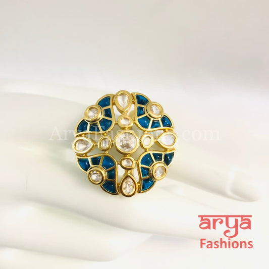 Kajal Rajwadi Bridal Ring/ Kundan CZ Jadau Ring