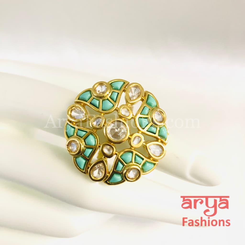 Kajal Rajwadi Bridal Ring/ Kundan CZ Jadau Ring