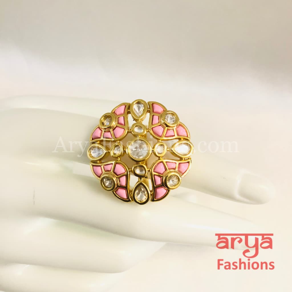 Kajal Rajwadi Bridal Ring/ Kundan CZ Jadau Ring