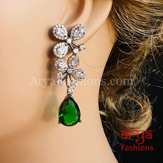 Kashish Pink Green Rose Gold Cubic Zirconia Fashion Earrings