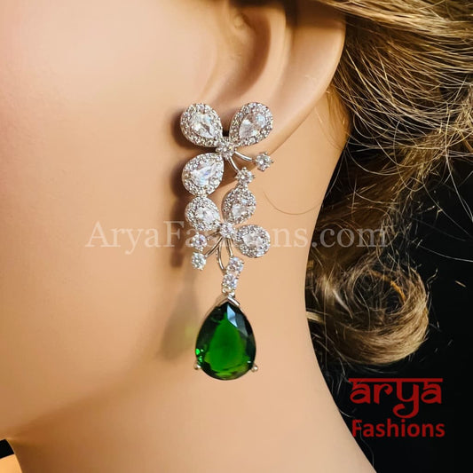 Kashish Pink Green Rose Gold Cubic Zirconia Fashion Earrings