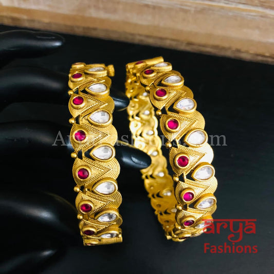 Kavira Ruby Kundan Jadau Kada/ Jaipuri Bangles
