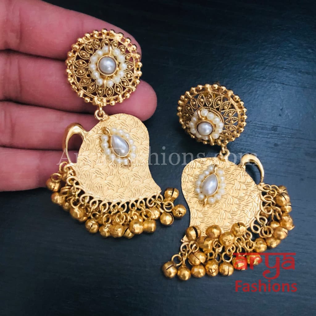 Kerry Matte Gold Designer Chandbali Earrings