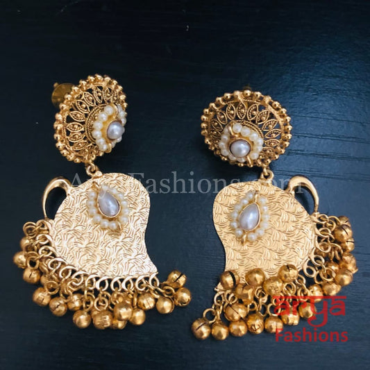 Kerry Matte Gold Designer Chandbali Earrings