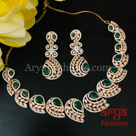 Kiaana Emerald Rose Gold CZ Necklace with Earrings