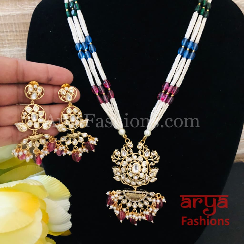 Kiara Long Pacchi Kundan Ruby Statement Necklace/ Rajwadi Necklace