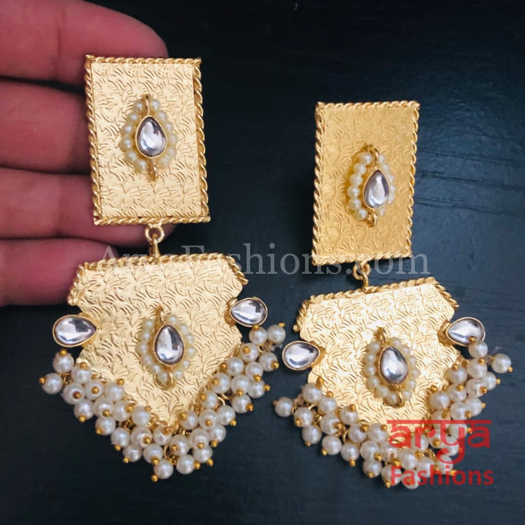 Kiara Matte Gold Designer Chandbali Earrings
