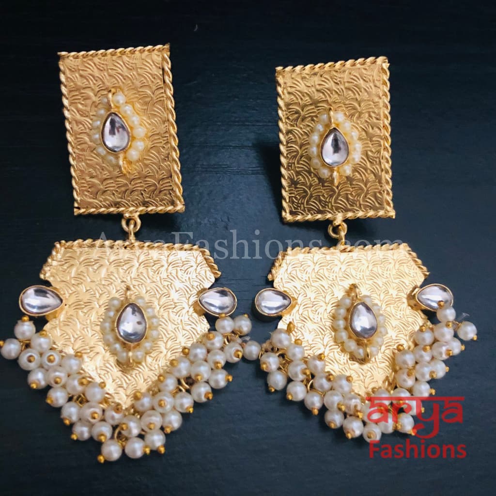 Kiara Matte Gold Designer Chandbali Earrings