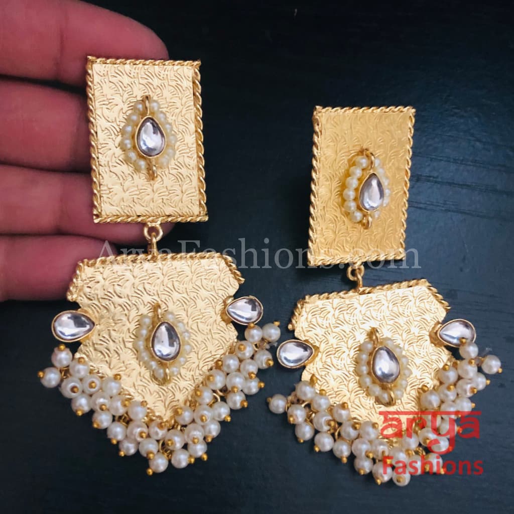 Kiara Matte Gold Designer Chandbali Earrings
