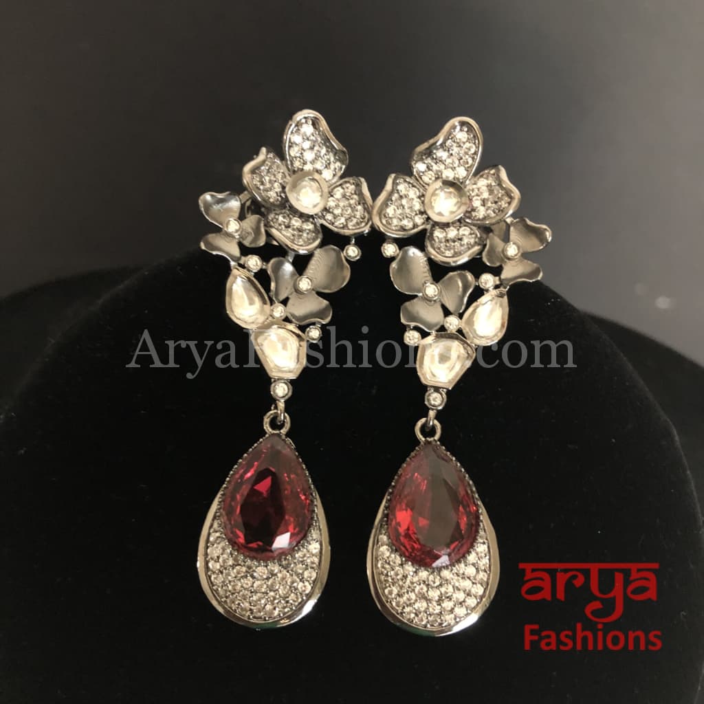Kiara Victorian Cubic Zirconia Earrings with colored stones
